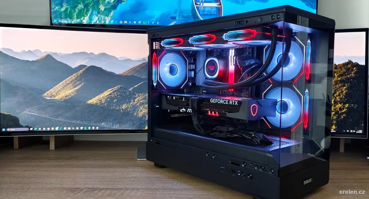TOP Herní RGB PC – RTX 5080 / 9800X3D / 850W Platinum — AMD Ryzen 7 9800X3D · Nvidia RTX 5080 16GB · 32 GB DDR5 Kingston Fury 6000 CL30 RGB · WD Black SN850X M.2 PCIe 4.0 2TB s chladičem · Windows 11 Pro — Erelen Olomouc