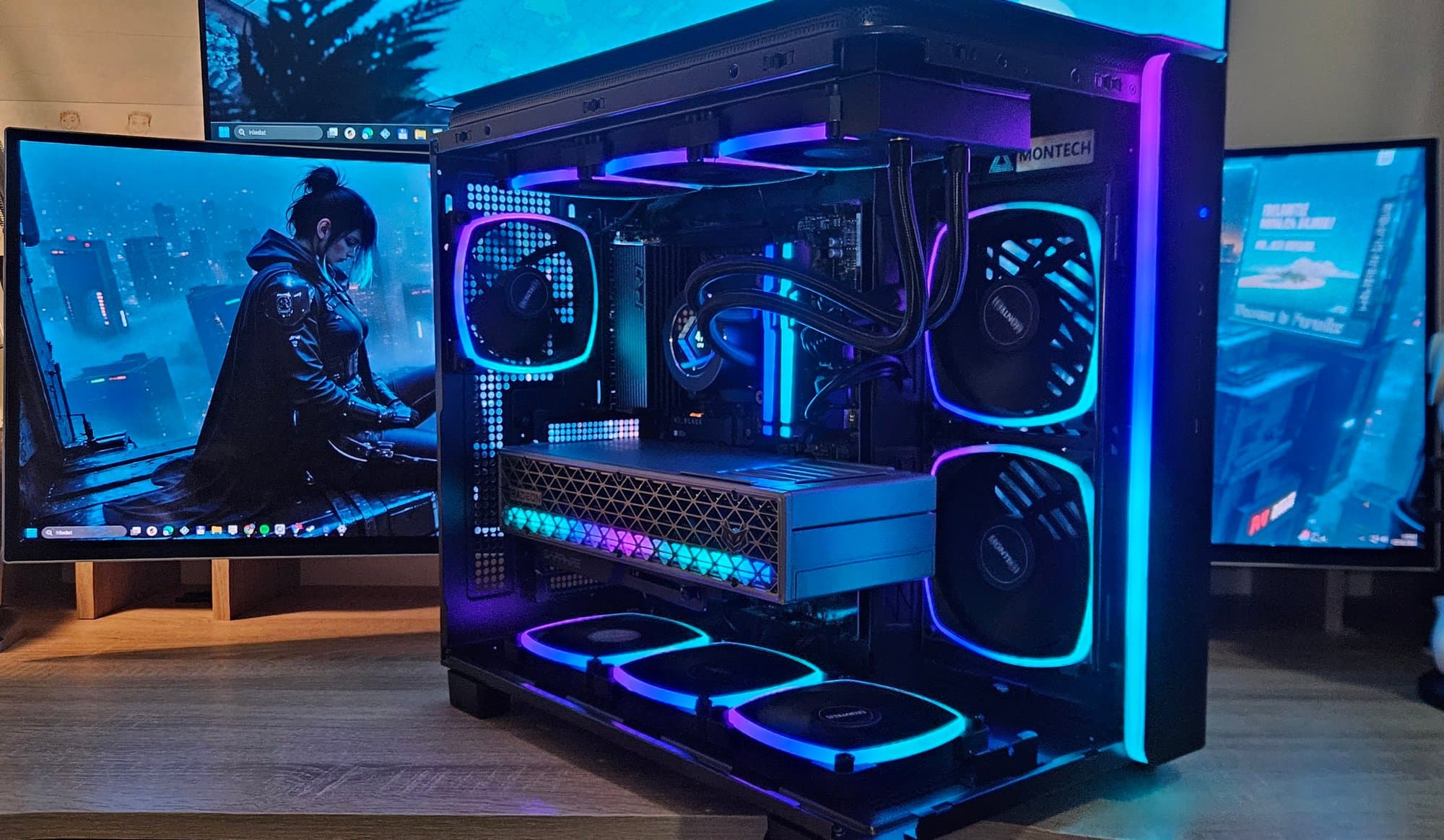 Gaming PC with 360mm liquid cooler, ARGB fans and cyberpunk wallpaper – Erelen custom build