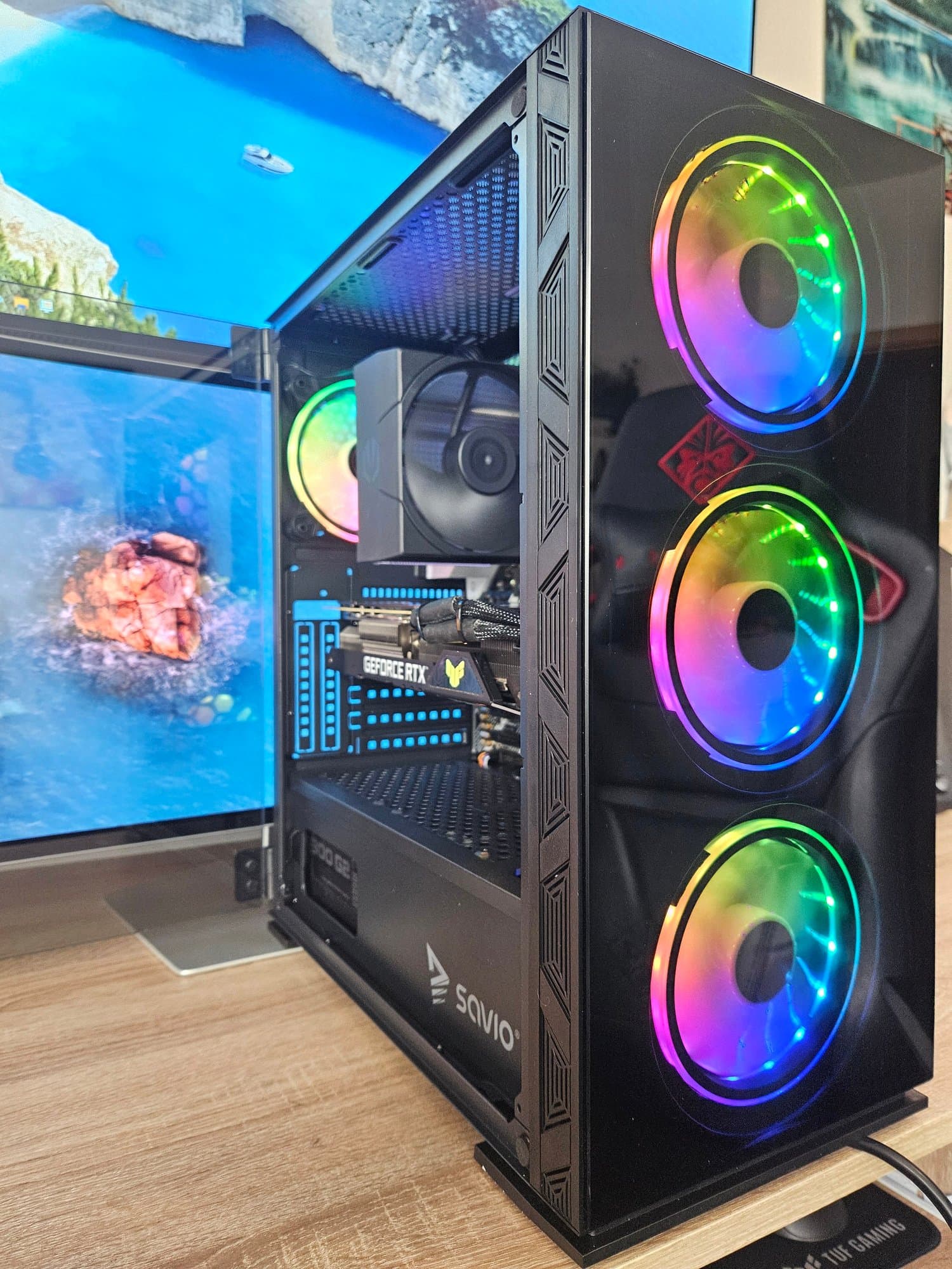 Custom gaming PC with dual monitors and countryside wallpaper – Erelen build