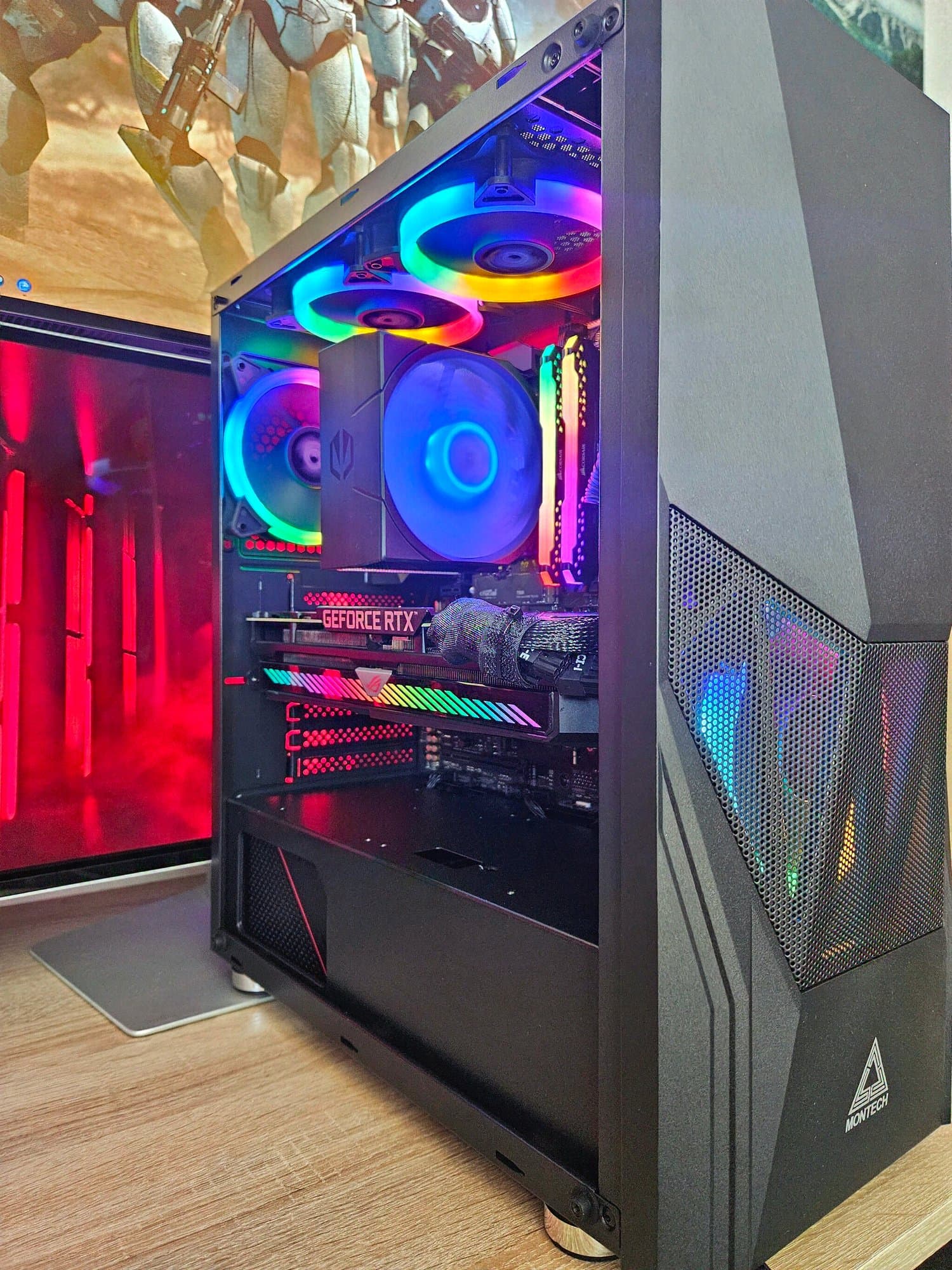 Gaming PC build with vibrant ARGB RGB lighting – custom assembled by Erelen