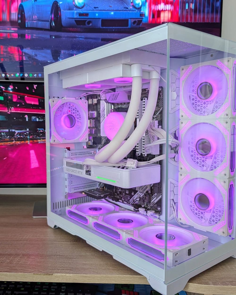 White water-cooled gaming PC build