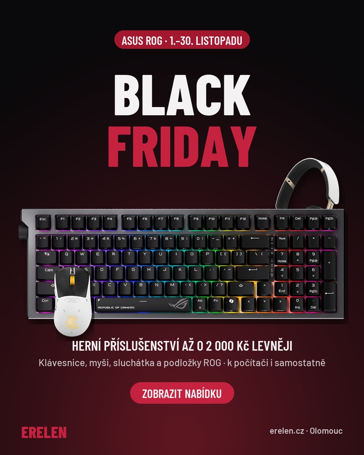 Black Friday Erelen – klávesnice, sluchátka a myš ASUS ROG