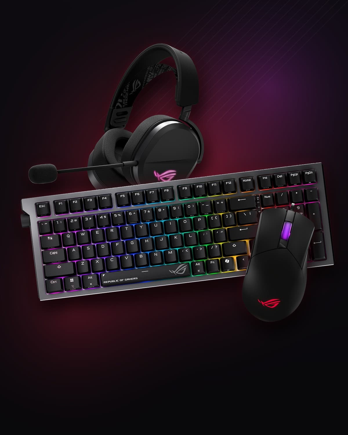 ASUS ROG Strix Morph 96 keyboard, ROG Pelta headset and ROG Gladius III mouse